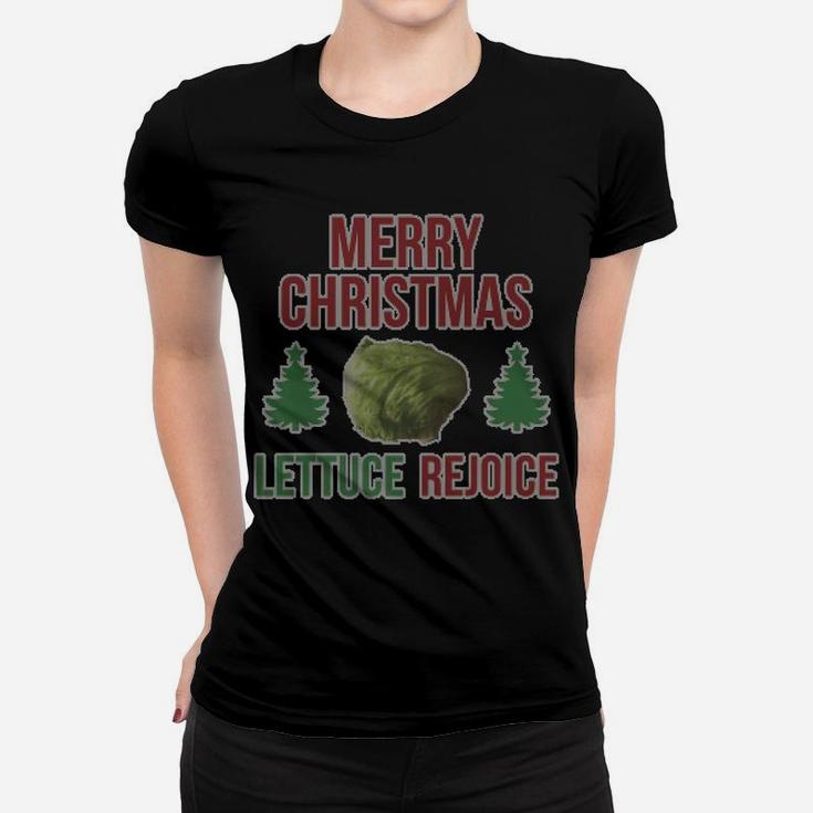 Merry Christmas Lettuce Rejoice Ugly Christmas Funny Vegan Women T-shirt