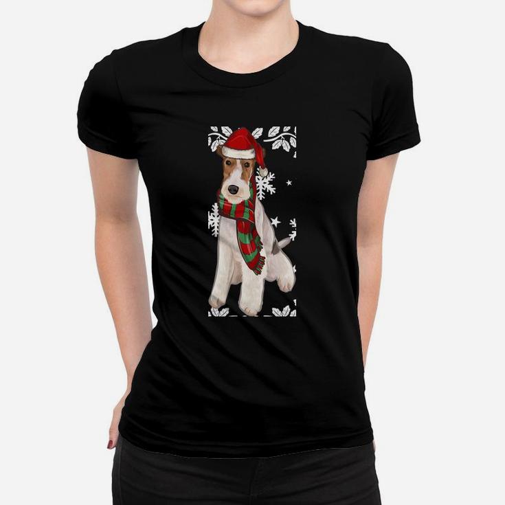 Merry Christmas Ornament Wire Fox Terrier Xmas Santa Women T-shirt