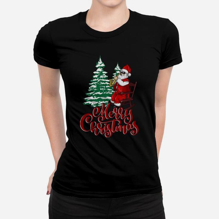 Merry Christmas Santa Claus Playing Saxophone Vintage Women T-shirt