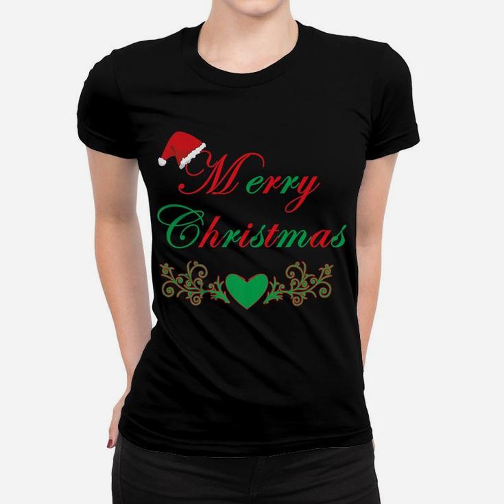 Merry Christmas Santa Clause Hat Apparel Design Xmas Gift Women T-shirt