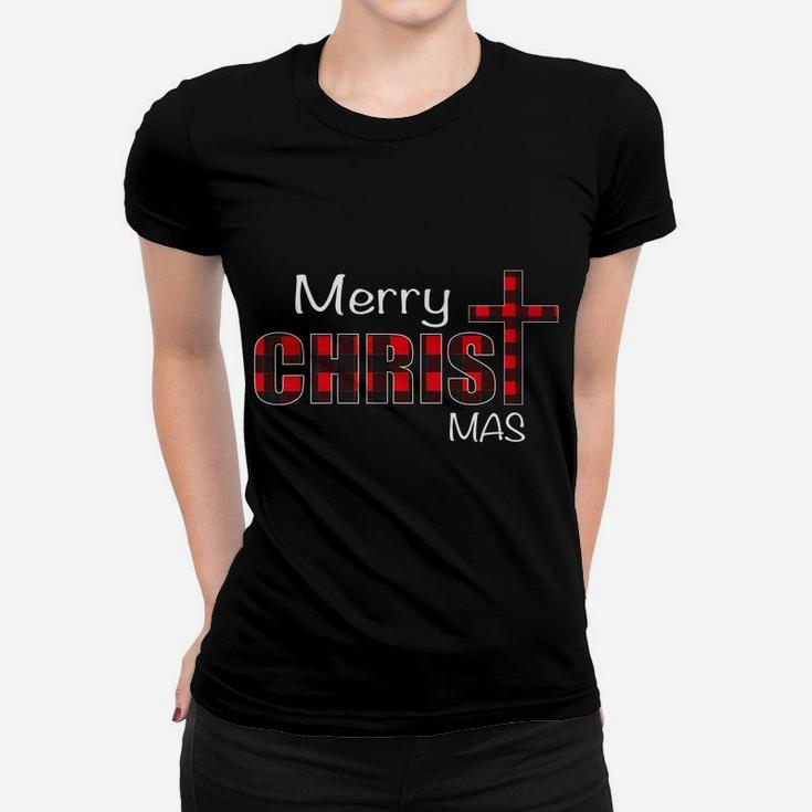 Merry Christmas Shirt Christians Gifts Buffalo Plaid Pajamas Women T-shirt