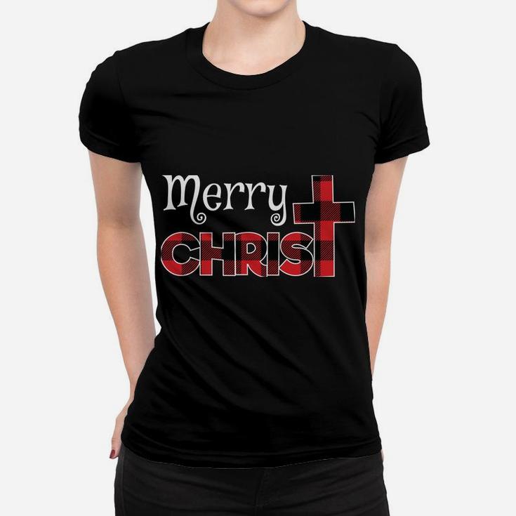 Merry Christmas Shirt Christians Gifts Buffalo Plaid Pajamas Women T-shirt