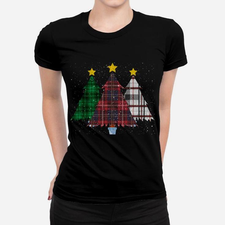 Merry Christmas Trees With Buffalo Plaid Xmas Light Gift Sweatshirt Women T-shirt