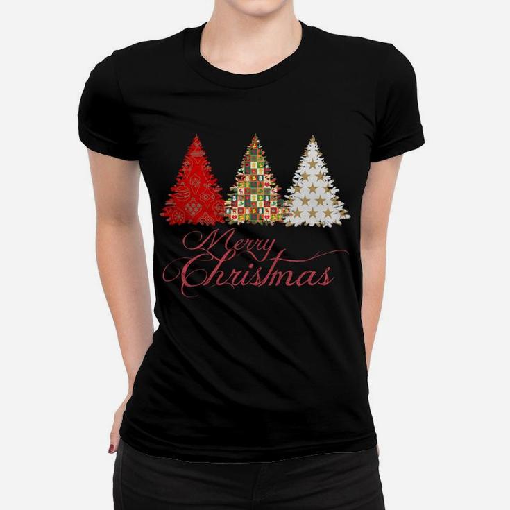 Merry Christmas Trees With Christmas Tree Patterns Women T-shirt