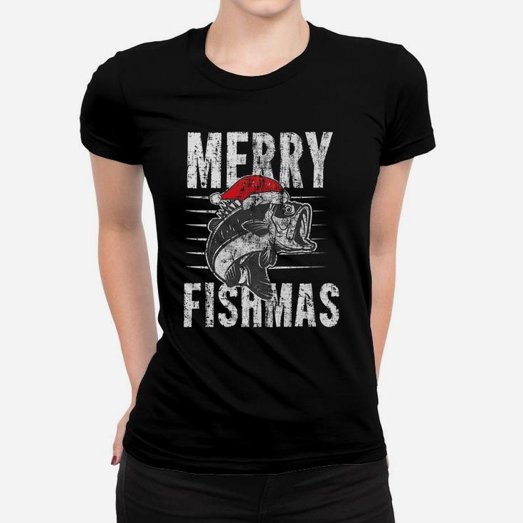 Merry Fishmas Funny Christmas Fishing Distressed Gift Women T-shirt