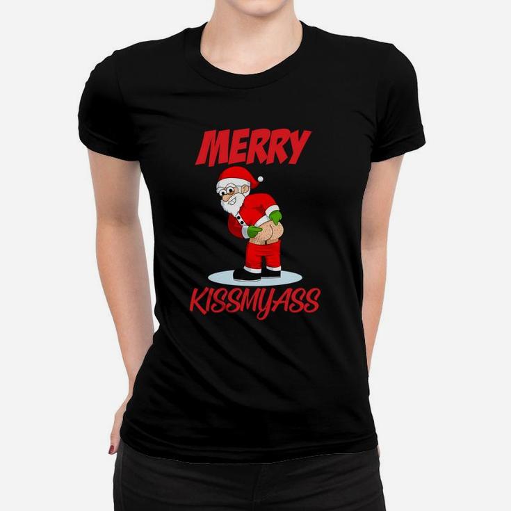 Merry Kissmyass Christmas Rebel Funny Santa Claus Xmas Sweatshirt Women T-shirt