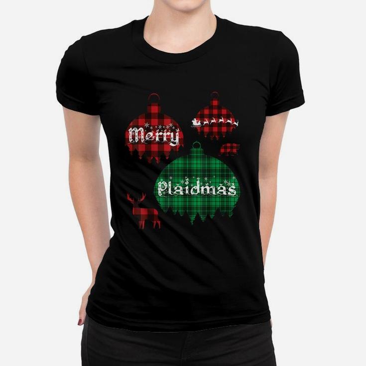 Merry Plaidmas Funny Christmas Plaid Pajamas Gift Women T-shirt