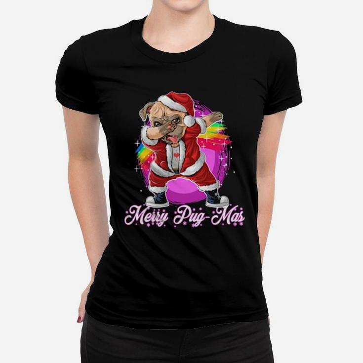 Merry Pugmas Dabbing Pug Santa Women T-shirt