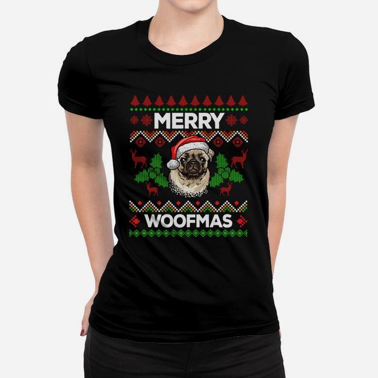 Merry Woofmas Ugly Sweater Christmas Pug Lover Gift Sweatshirt Women T-shirt