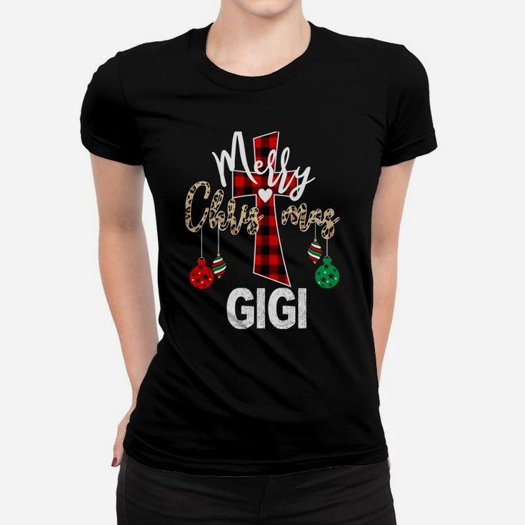 Merry Xmas Gigi God Cross Christian Buffalo Plaid & Leopard Sweatshirt Women T-shirt