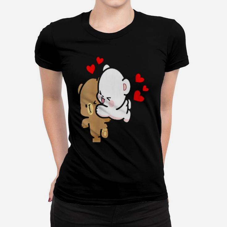 Milk Mocha Bear Leap Of Love Valentiness Couples Kiss Women T-shirt