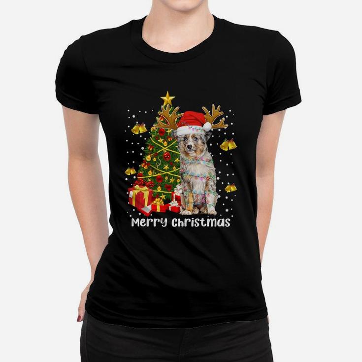 Miniature American Shepherd Christmas Lights Santa Xmas Dog Sweatshirt Women T-shirt