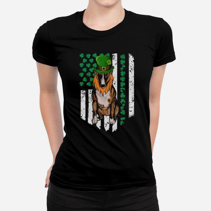 Miniature Bull Terrier St Patricks Day Irish American Flag Women T-shirt