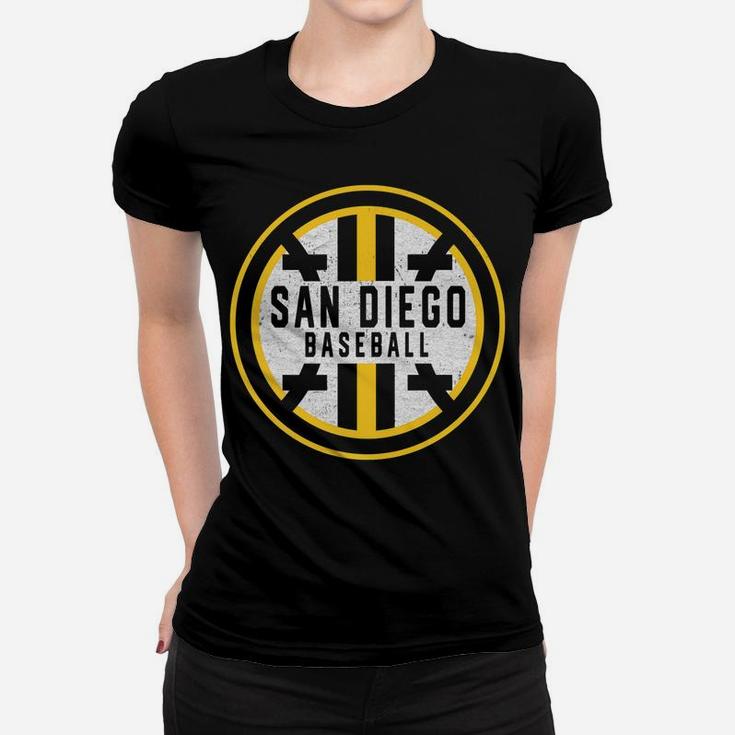 Minimalist San Diego Baseball Badge Design Women T-shirt