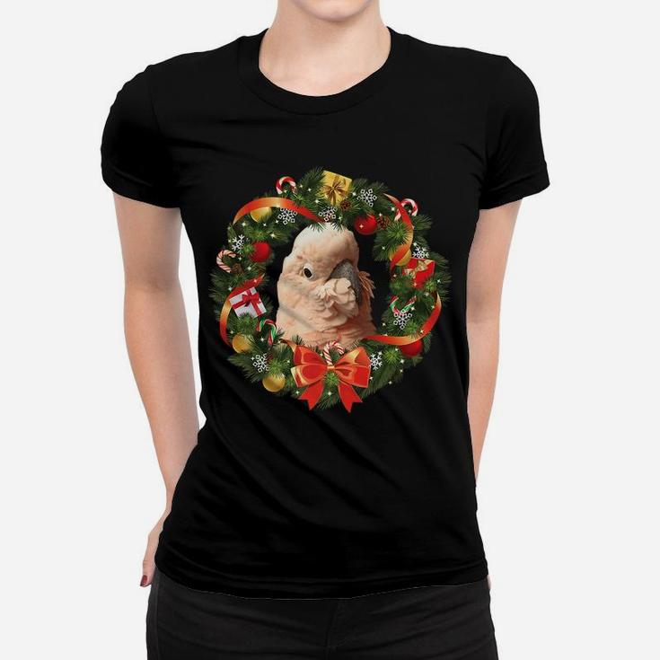 Moluccan Cockatoo Parrot Christmas Wreath Women T-shirt