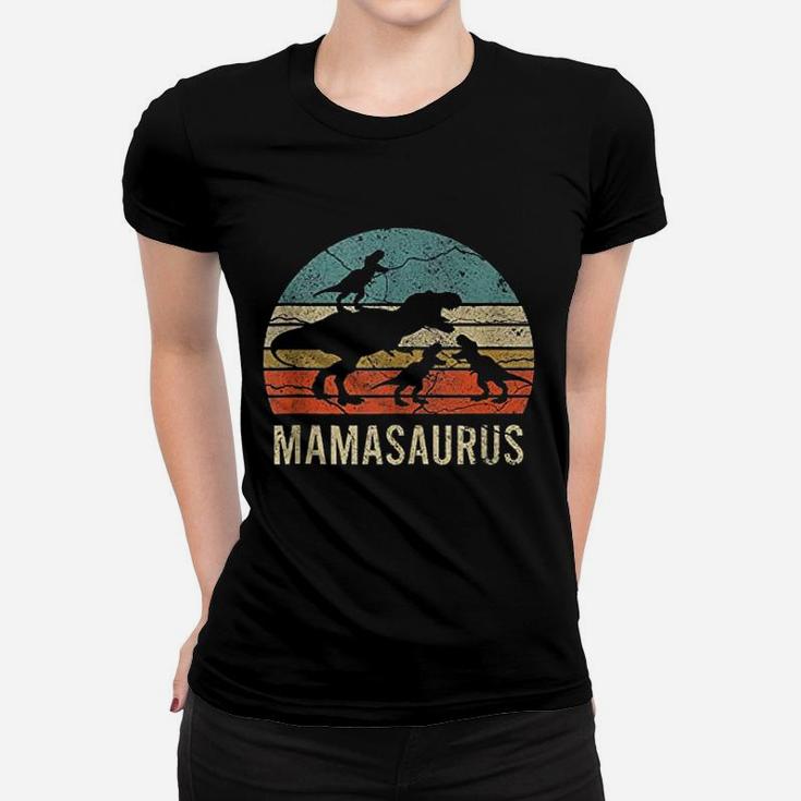 Mommy Mom Mama Dinosaur Funny 3 Three Kids Mamasaurus Gift Women T-shirt