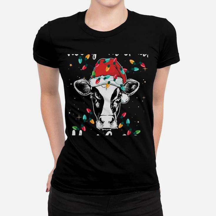 Mooey Christmas Heifers Santa Xmas Lights Cow Lovers Women T-shirt