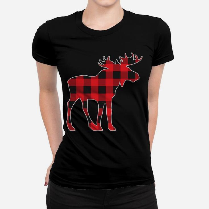 Moose Elk Plaid Buffalo Check Pajama Lumberjack Christmas Women T-shirt