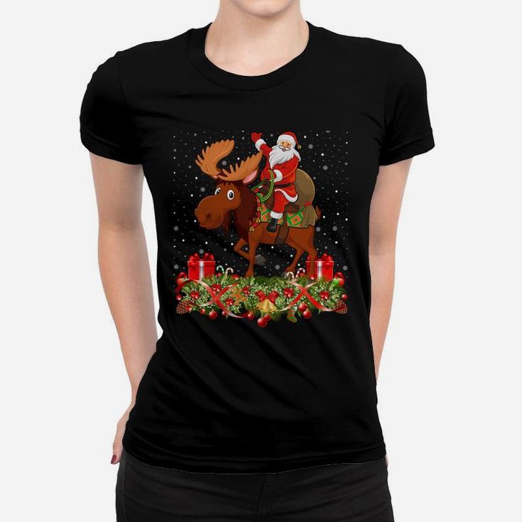 Moose Lover Xmas Gift Santa Riding Moose Christmas Sweatshirt Women T-shirt
