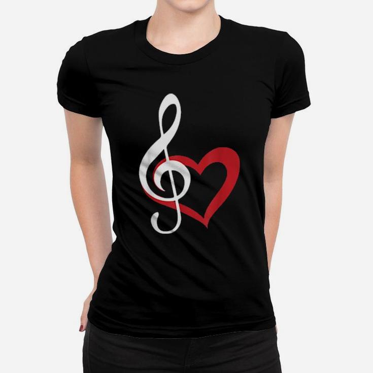 Music Clef With Red Heart For Musicians Women T-shirt