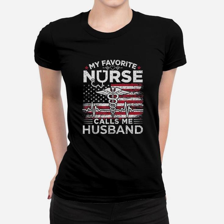 My Favorite Nurse Calls Me Husband Usa Flag Husband Gif Women T-shirt