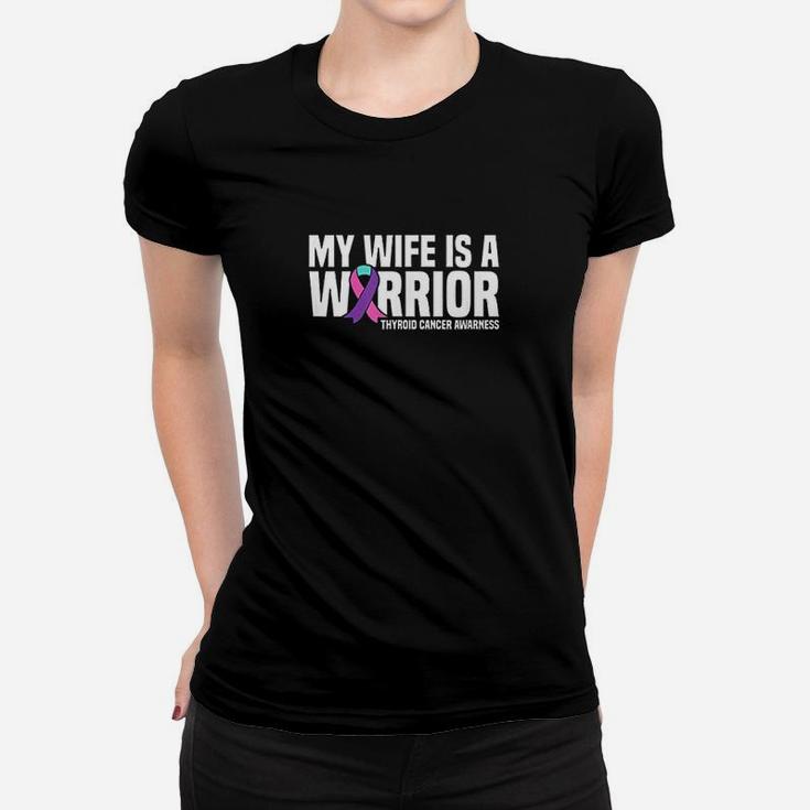 My Wife Is A Warrior Purple Ribbon Thyroid Awareness Women T-shirt