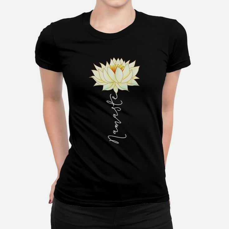 Namaste Yoga Saying Yellow White Lotus Flower Boho Zen Women T-shirt