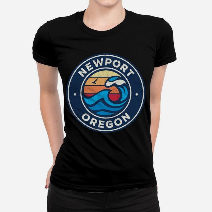 Newport Oregon Or Vintage Nautical Waves Design Women T-shirt
