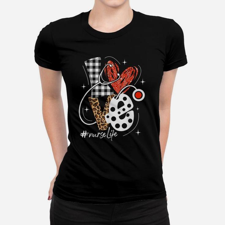 Nurse Life Rn Lpn Cna Healthcare Cheetah Heart Leopard Funny Women T-shirt