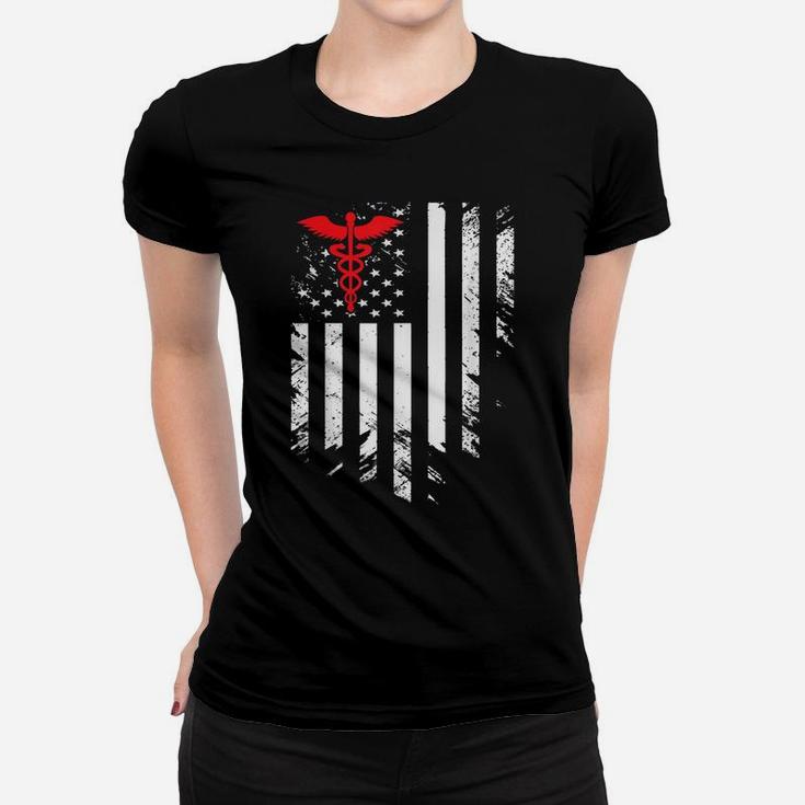 Nurse Thin Red Line Caduceus American Flag Women T-shirt