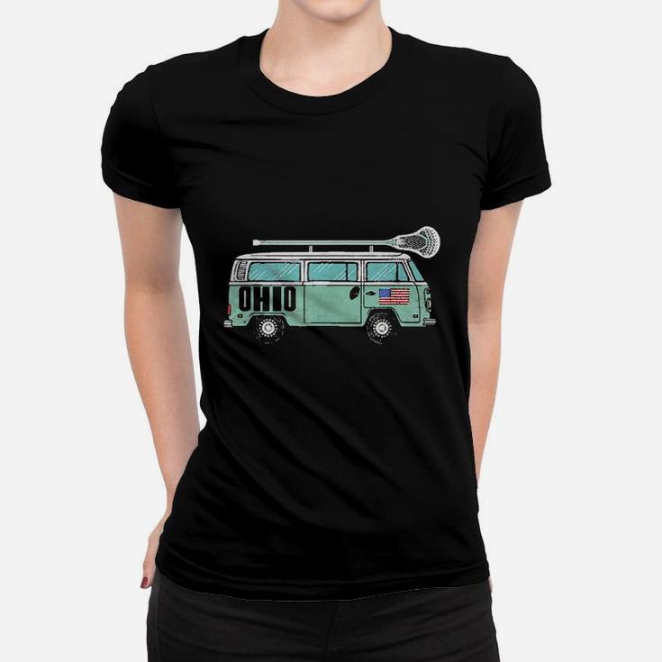 Ohio Retro Hippie Van State Lacrosse Lax Graphic Women T-shirt