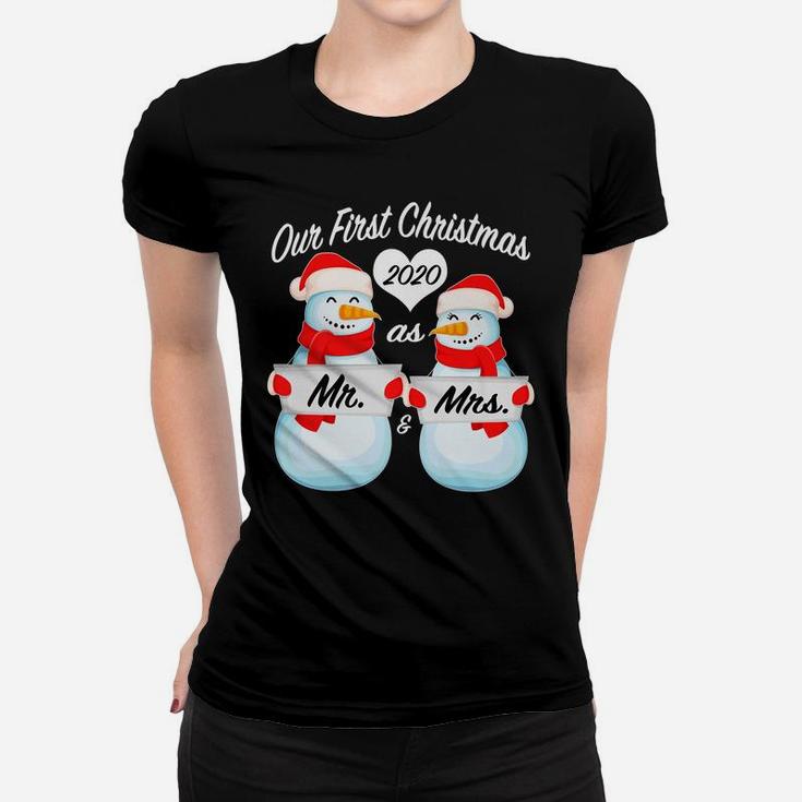 Our First Christmas As Mr And Mrs Matching Pj Snowman Couple Women T-shirt