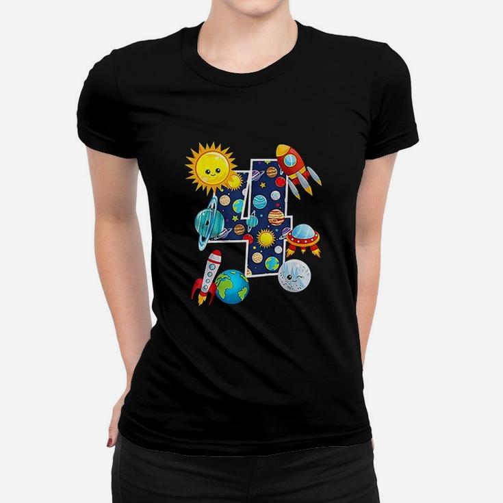 Outer Space 4 Year Old 4Th Gift Birthday Planets Astronaut Women T-shirt