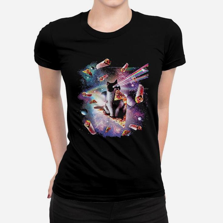 Outer Space Pizza Cat Rainbow Laser Women T-shirt