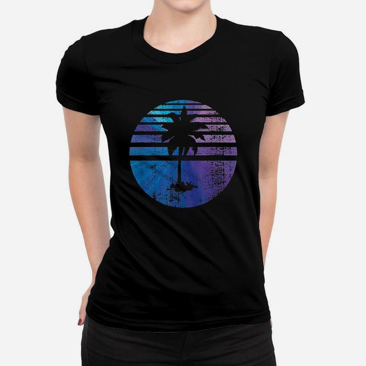 Palm Tree Sunset Silhouette Surfing Women T-shirt