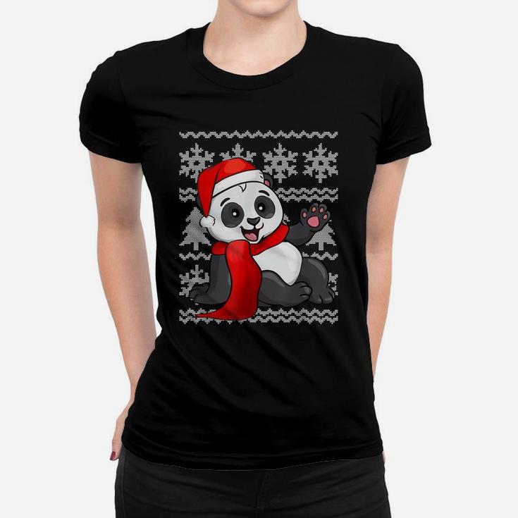 Panda Santa Hat Scarf Ugly Christmas Sweater Holiday Gift Women T-shirt