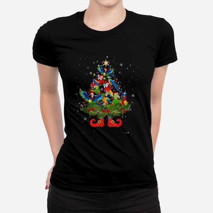 Parrots Christmas Tree Lights Funny Santa Hat Lover Women T-shirt