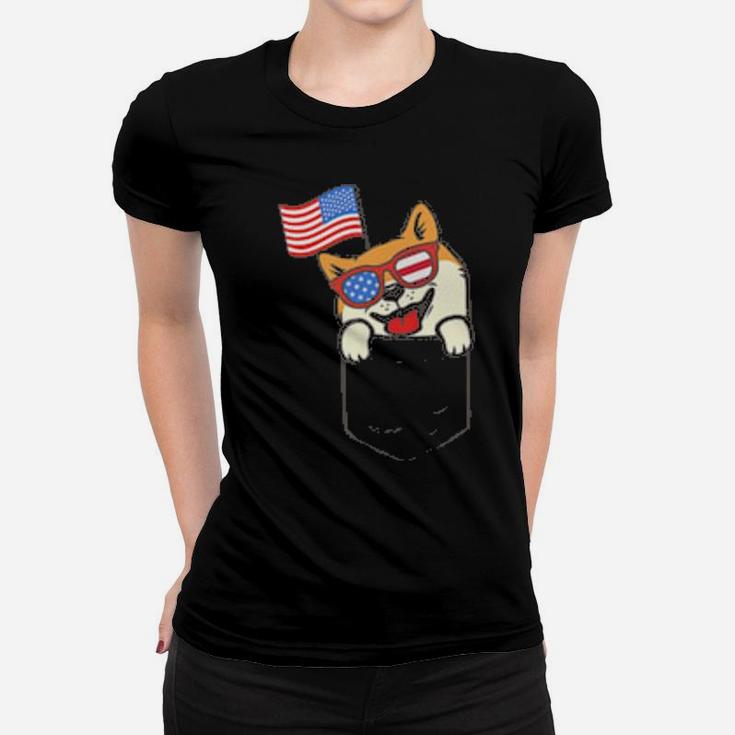 Patriot Pocket Shiba Inu Cute Usa Flag 4Th Of July Dog Lover Women T-shirt