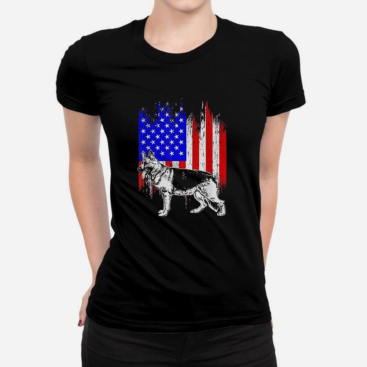 Patriotic German Shepherd American Flag Dog Lover Gift Women T-shirt