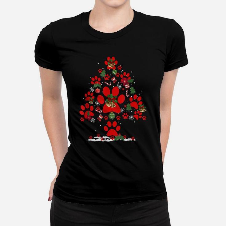 Paws Print Christmas Tree Dog Cat Women T-shirt