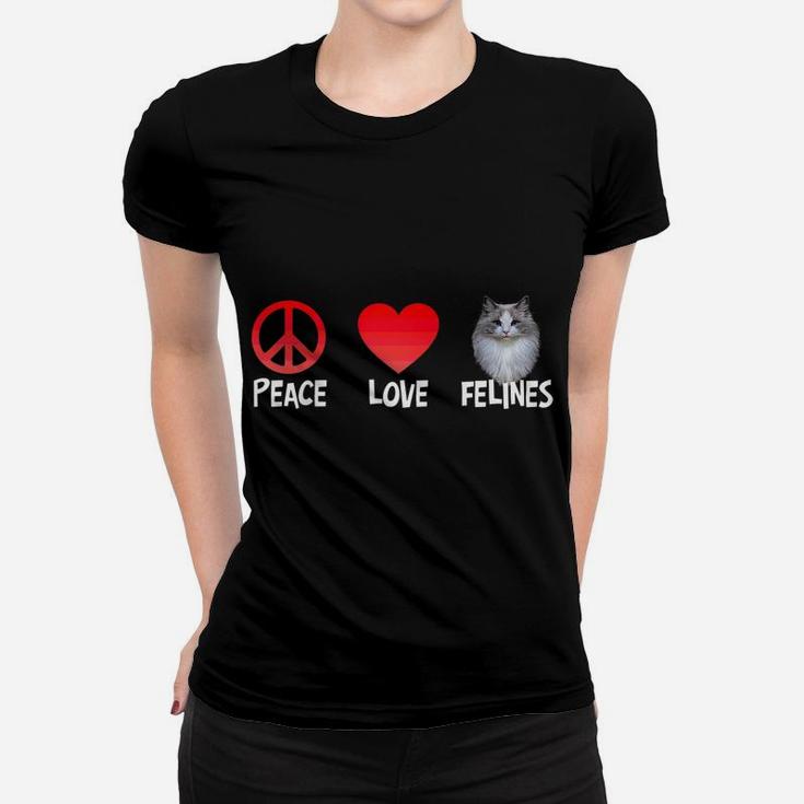 Peace Love Felines Adorable Kitty Cat Lovers Kitten Novelty Raglan Baseball Tee Women T-shirt