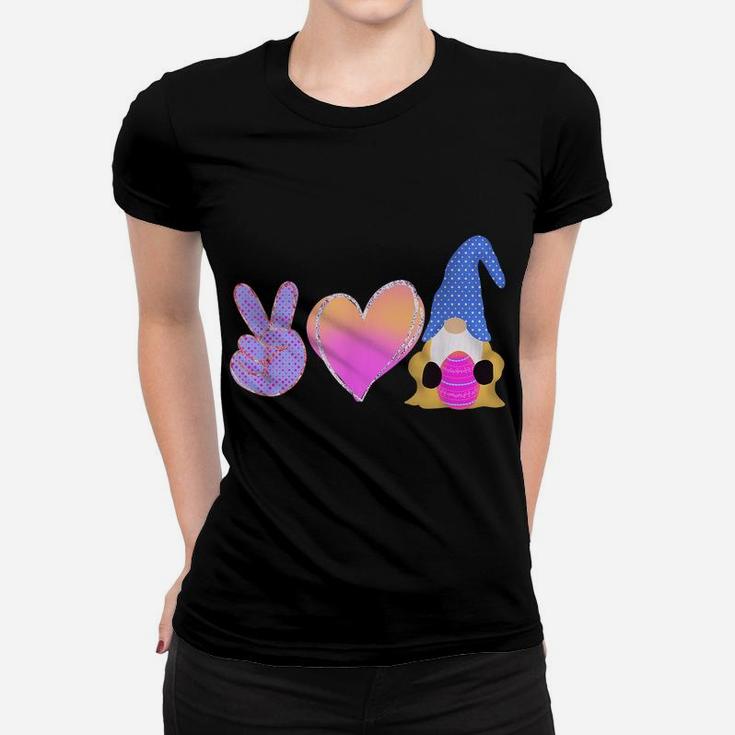 Peace Love Gnome Holding Easter Egg Love Easter Gnome Women T-shirt