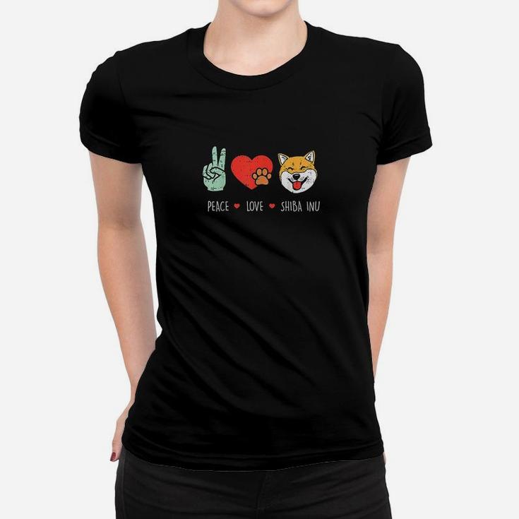 Peace Love Shiba Inu Cute Japanese Pet Dog Doge Meme Gift Women T-shirt