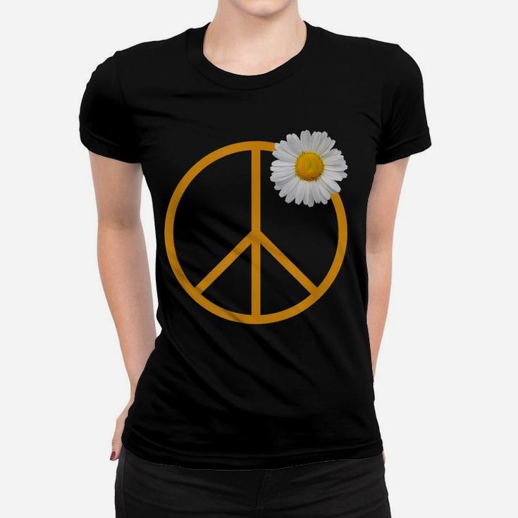 Peace Sign White Flower Boho Hippie Style Women T-shirt