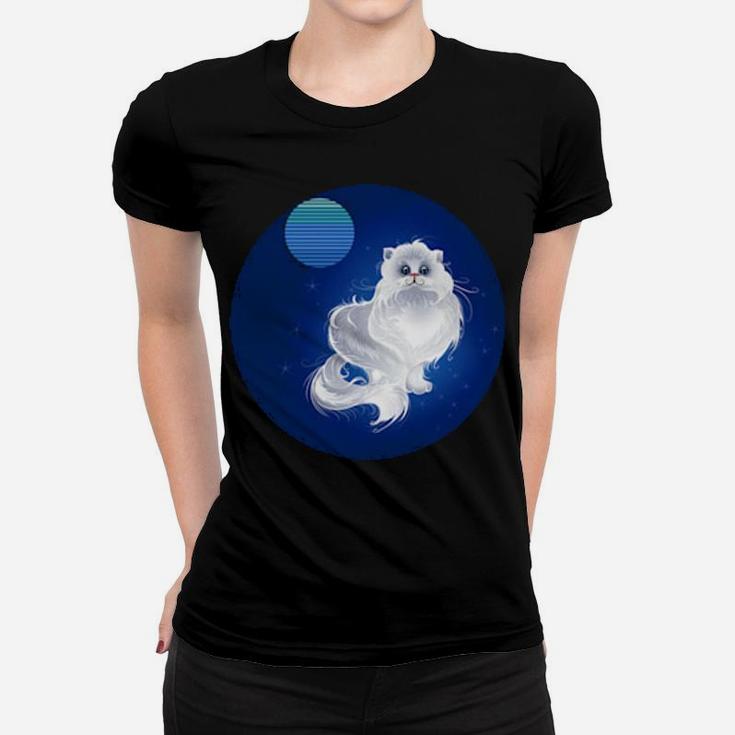 Persian Cat At Night With Vintage Moon And Stars Women T-shirt