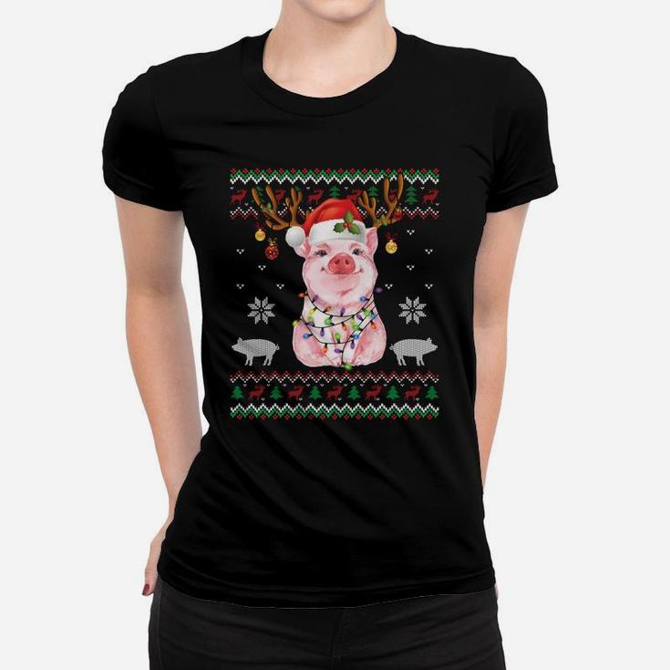 Pig Reindeer Santa Xmas Light Ugly Sweater Christmas Gifts Sweatshirt Women T-shirt