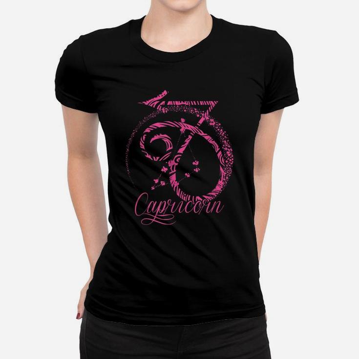 Pink Capricorn Zodiac Sign December January Birthday Gift Women T-shirt