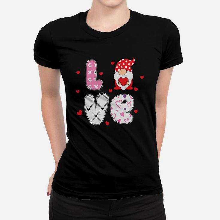 Pink Love Heart Gnomes For Valentines Day Happy Valentines Day Women T-shirt