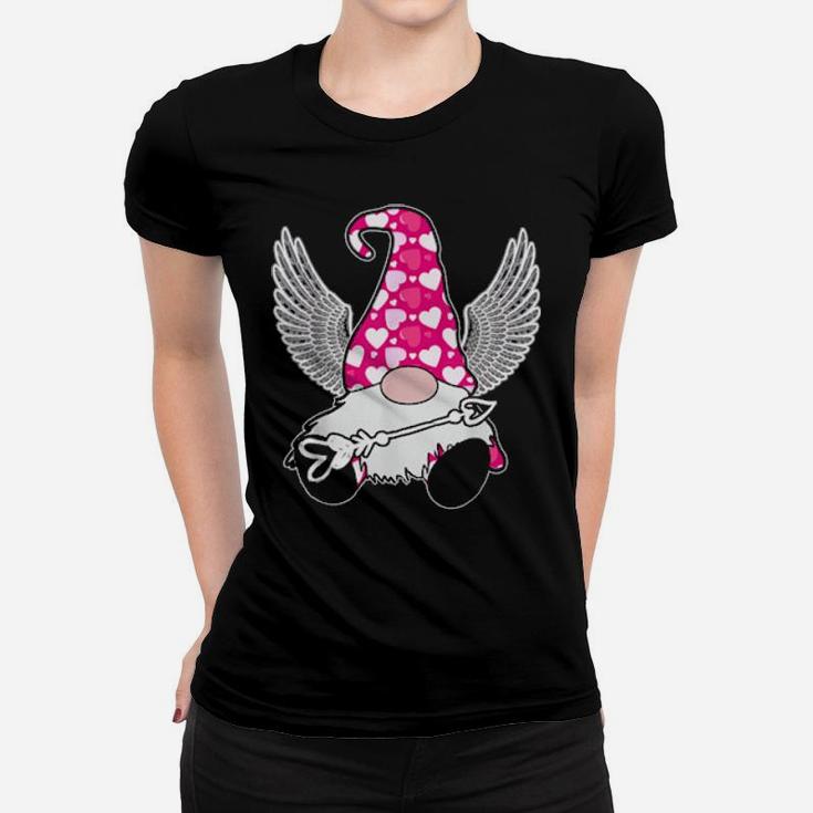 Pink Valentine Gnome Cupid Cute Hearts Happy Valentines Day Women T-shirt