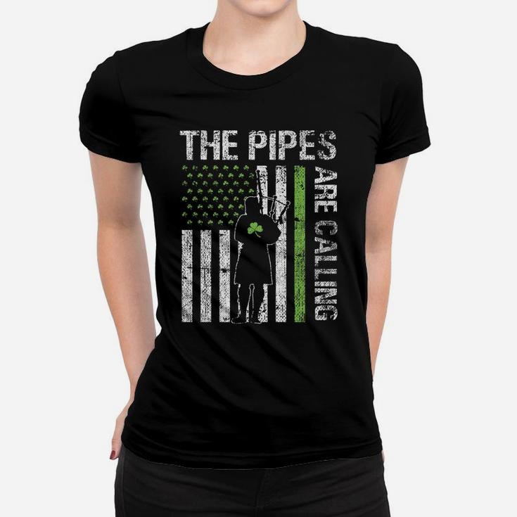 Pipes Are Calling Patricks Day Irish Bagpipe America Flag Women T-shirt
